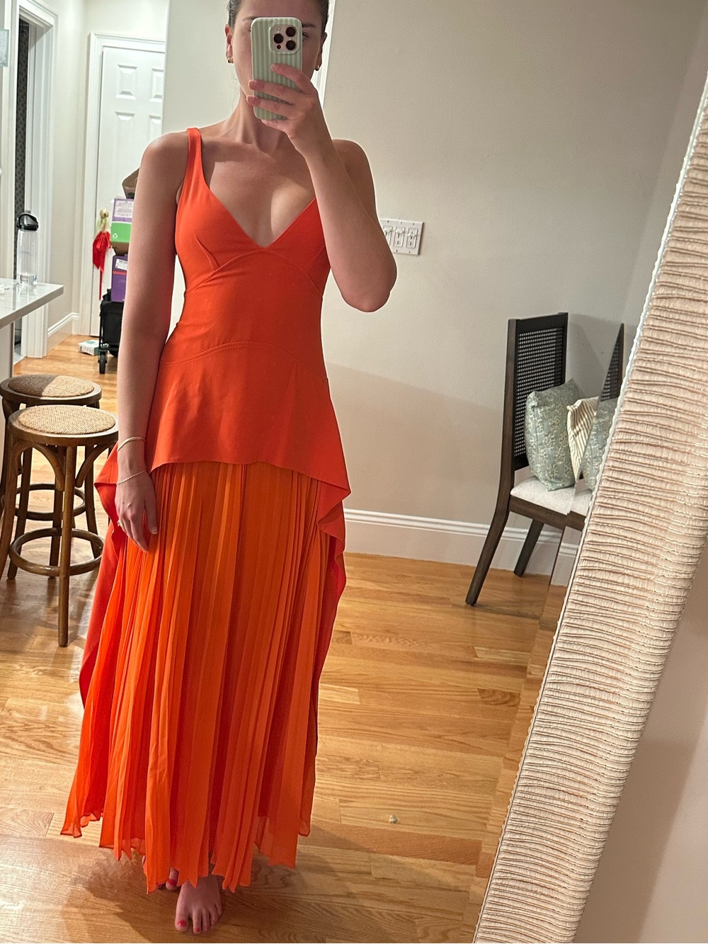 Simkhai  Sequoia Orange Pleated Maxi Dress
